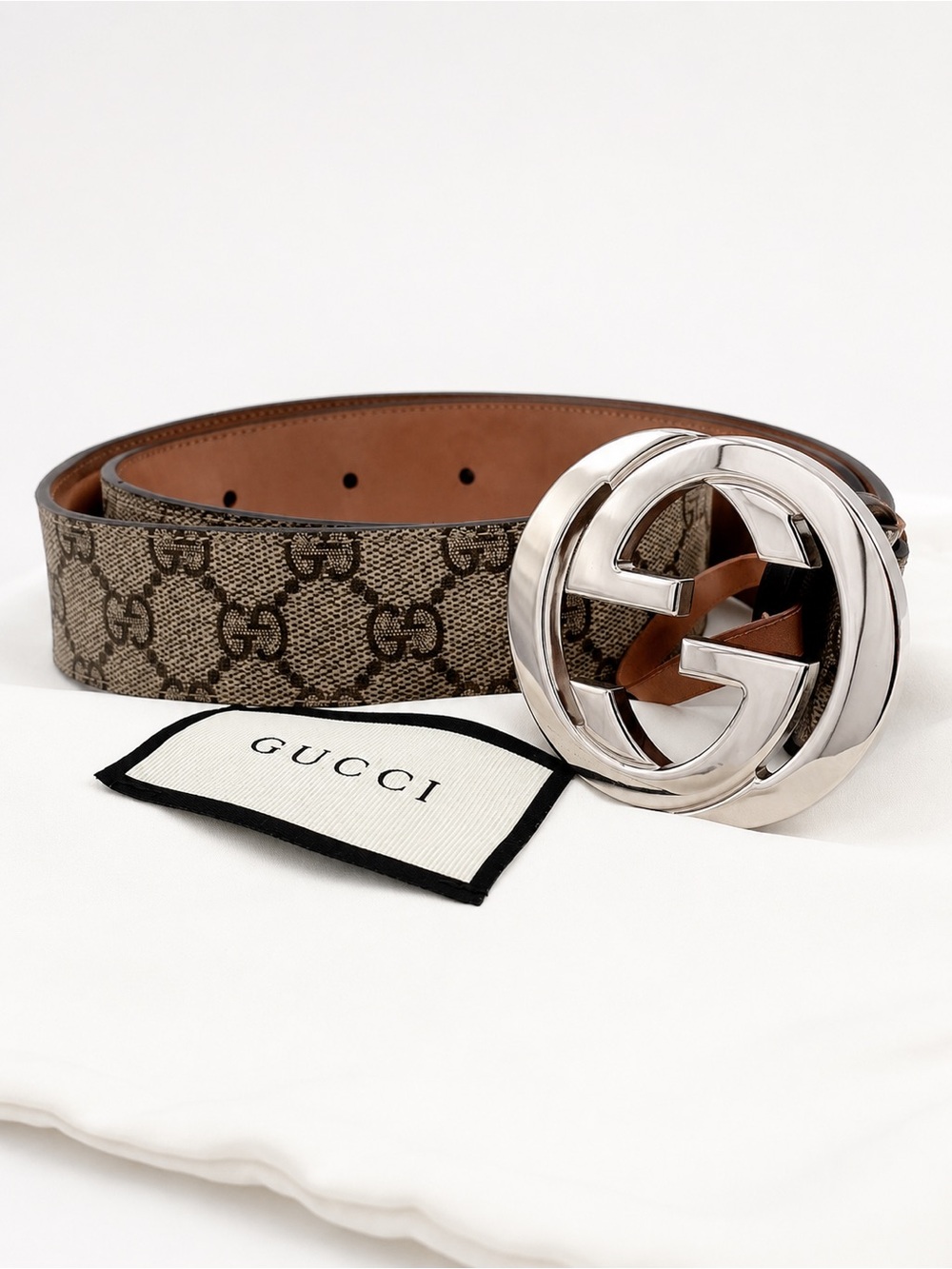 Gucci | GG Supreme Monogram Canvas & Leather Belt with Silver Buckle 80/32